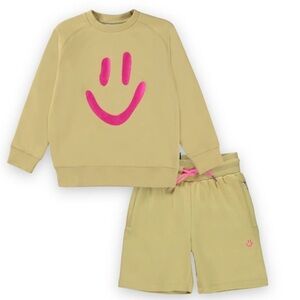 Molo Mike Smiley Sweatshirt & Alw Shorts Set Cardboard/Pink Kids SZ 5 & 6